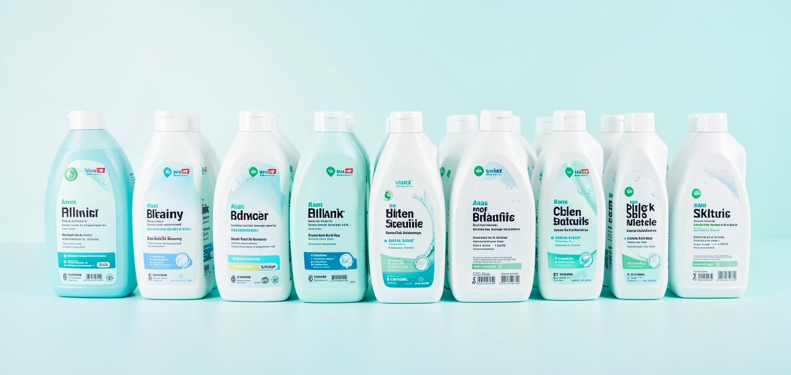 A minimal arrangement of cleaning products on a bright studio surface